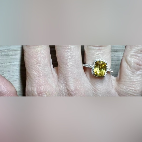 Sterling Silver Canary Yellow Citrine & Cubic Zirconia Halo Ring, Size 6 - Picture 7 of 9